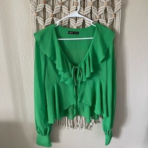Green Ruffle Blouse